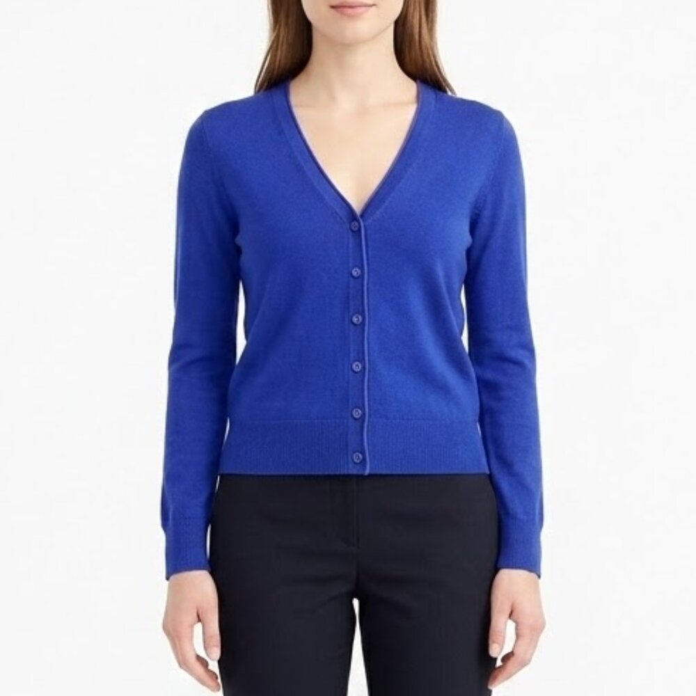 Zara Cobalt Blue V-Neck Button Up Cardigan Knit Sweater Cotton Blend Royal Blue